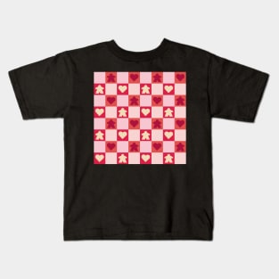 Red Valentine Meeple Gingham Check | Game Night Picnic Checkerboard Kids T-Shirt